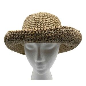 Scala Women's Crocheted Raffia Straw Hat One Size Natural Packable Resort